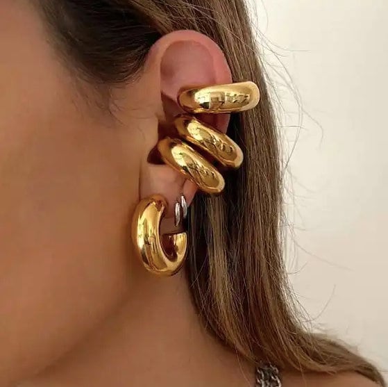 Chunky Gold and Silver Ear Cuff Earrings