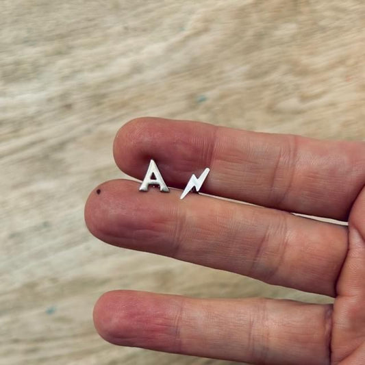 Lightening Bolt and initial stud earrings