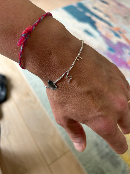 Silver delicate initial and heart bracelet