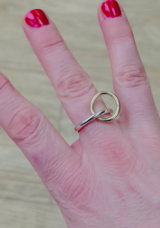 The 'Lara' - Silver and brass mix hoop charm ring