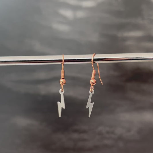 Sterling silver & rose gold plated lightning bolt drop earrings