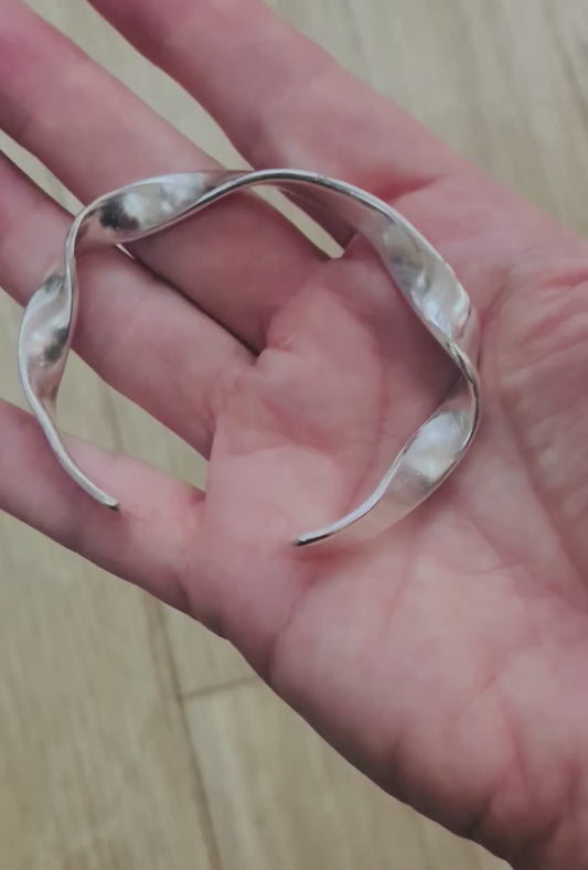 Solid silver twist cuff bangle