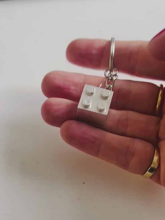 Solid silver LEGO imitation block keyring