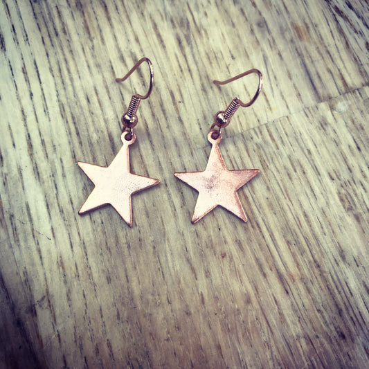 Hammered copper star drop earrings