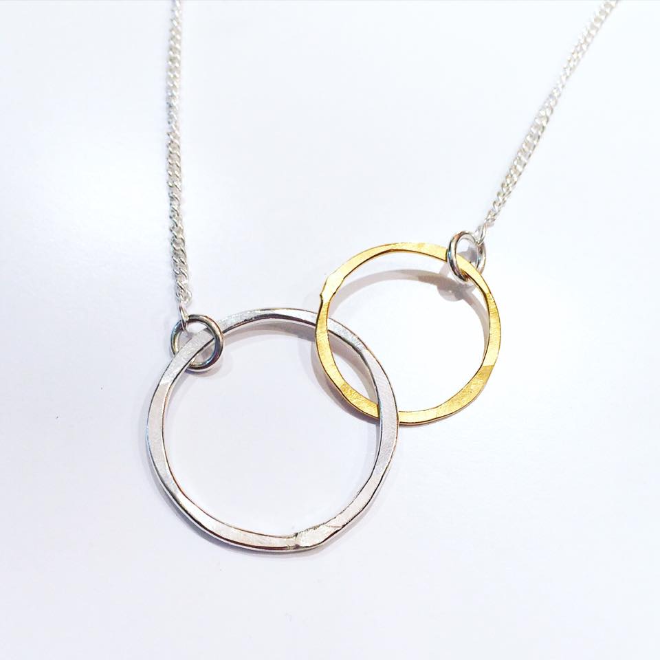 silver and gold plated hoop necklace