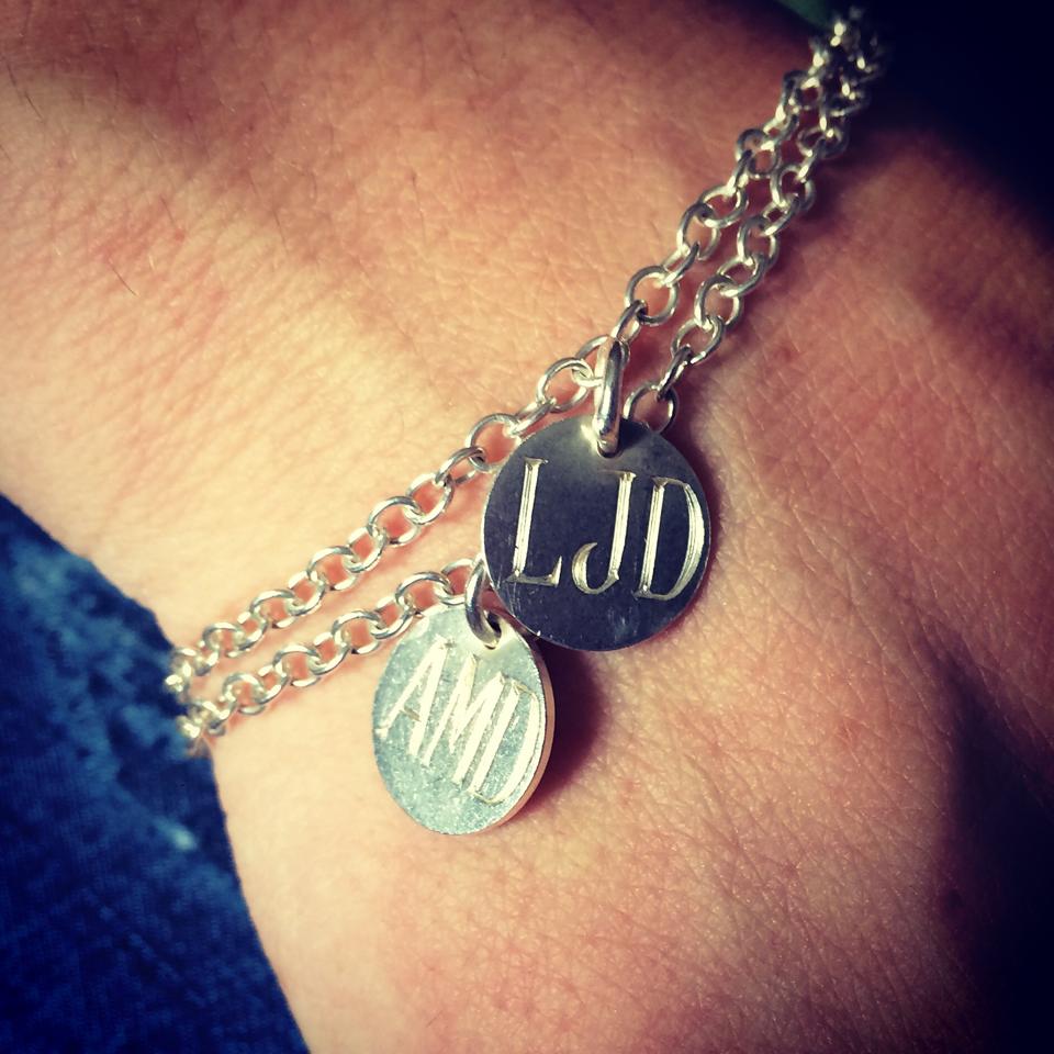 double initial disc bracelet