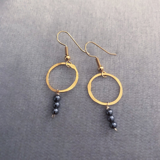 gold plated simple hoop and peacock pearl drop earrings