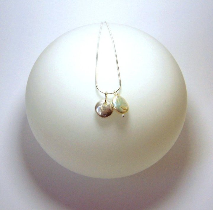 silver nugget and pearl pendant