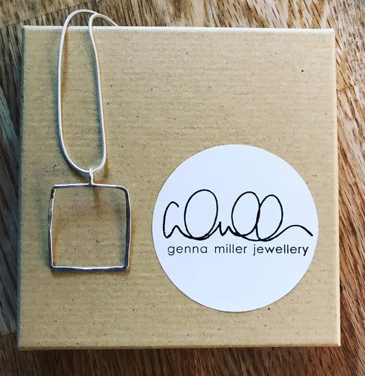 Hammered silver square outline drop pendant