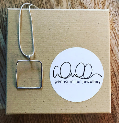 Hammered silver square outline drop pendant
