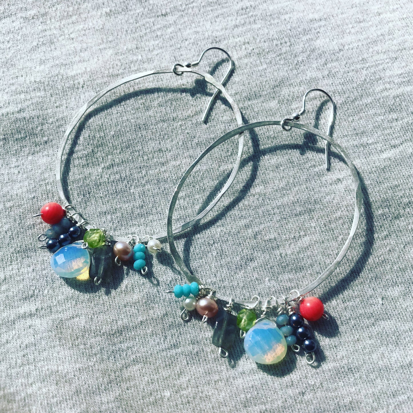 Summer stone drop hoop earrings