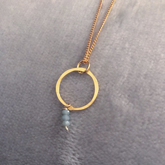 gold plated simple hoop and grey opal quartz pendant