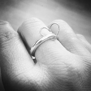 heart hoop charm ring - silver