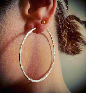 Large hammered silver hoop earrings