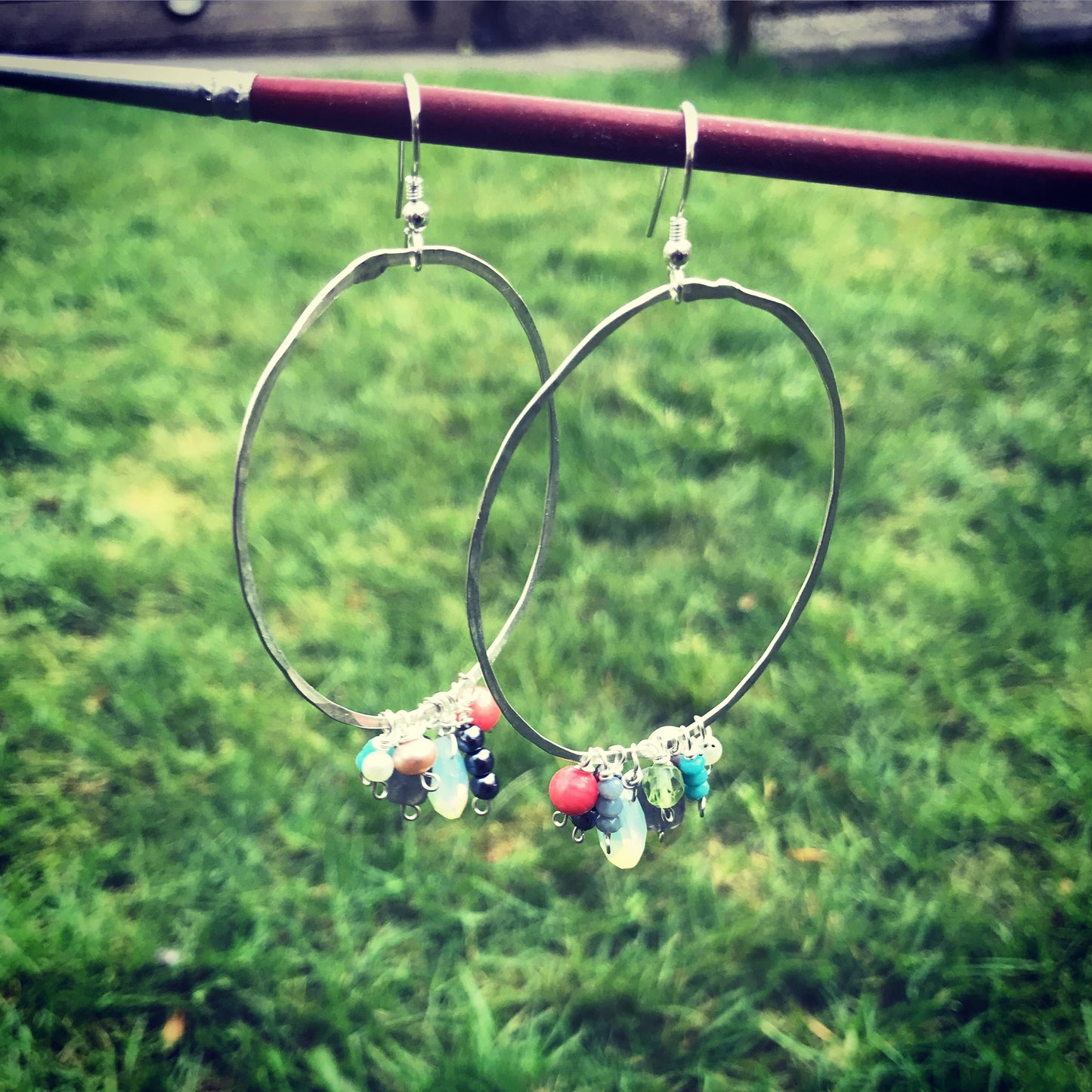 Summer stone drop hoop earrings