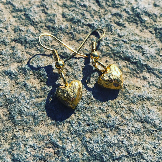 Gold plated chunky heart drop earrings
