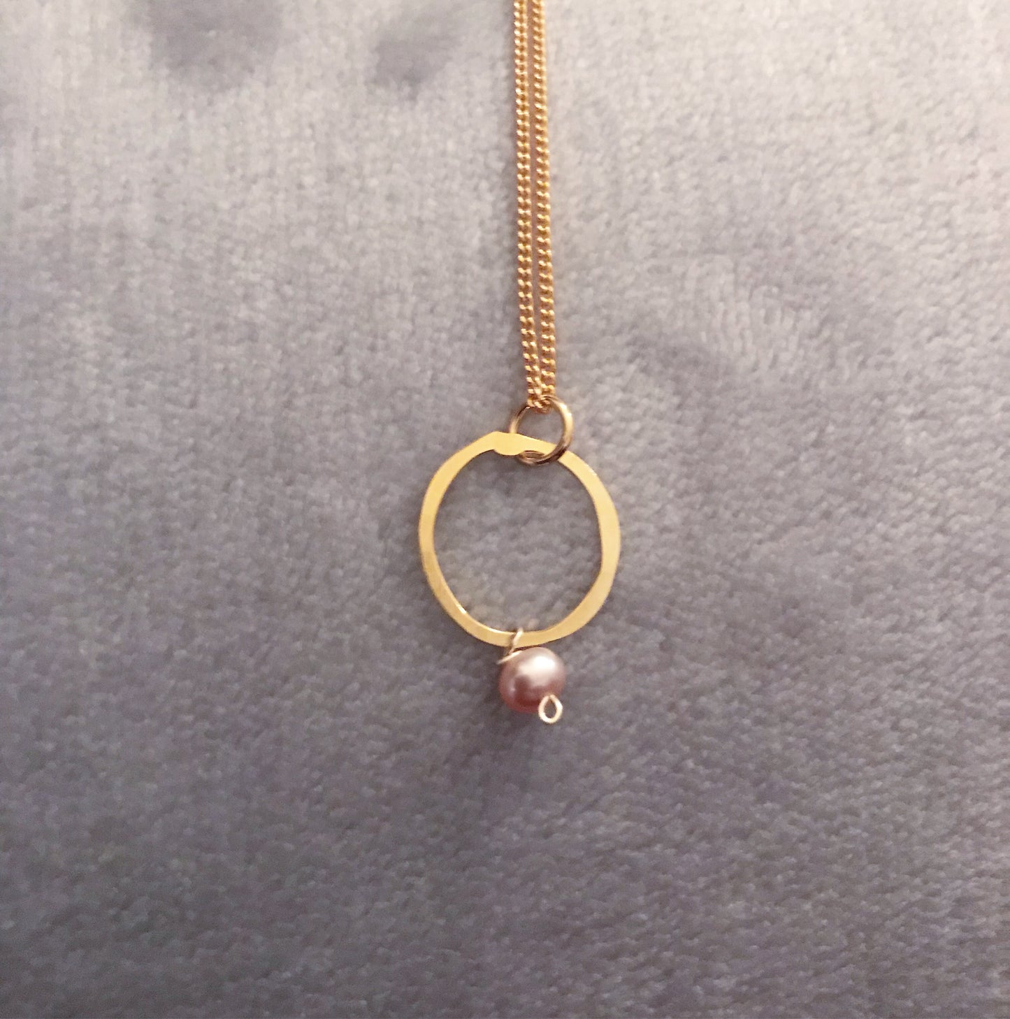 gold plated simple hoop and rose pearl pendant