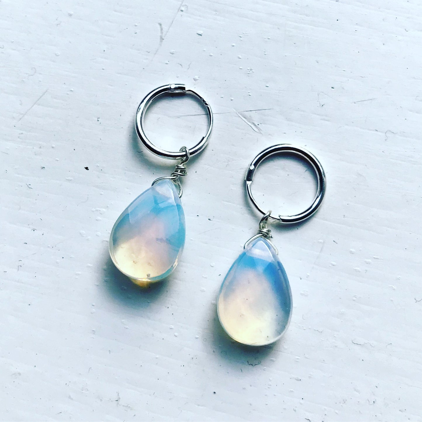 Silver Hoop Opalite Drops