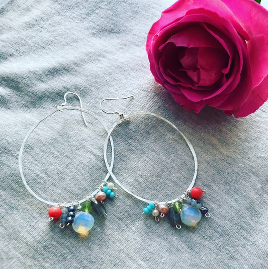 Summer stone drop hoop earrings