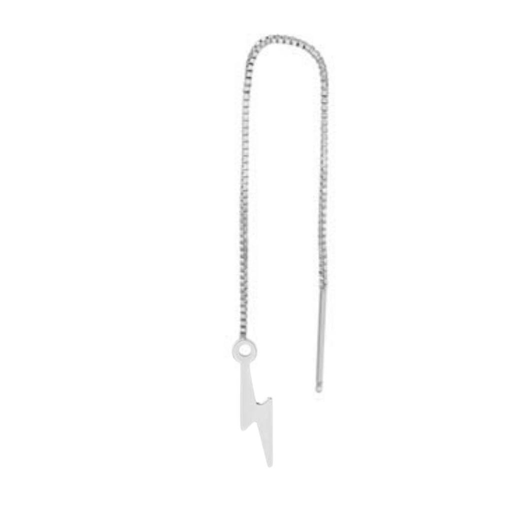 Silver lightning bolt chain drop earrings