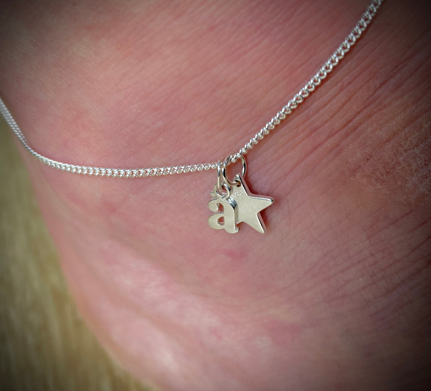 Silver initial and star ankle bracelet