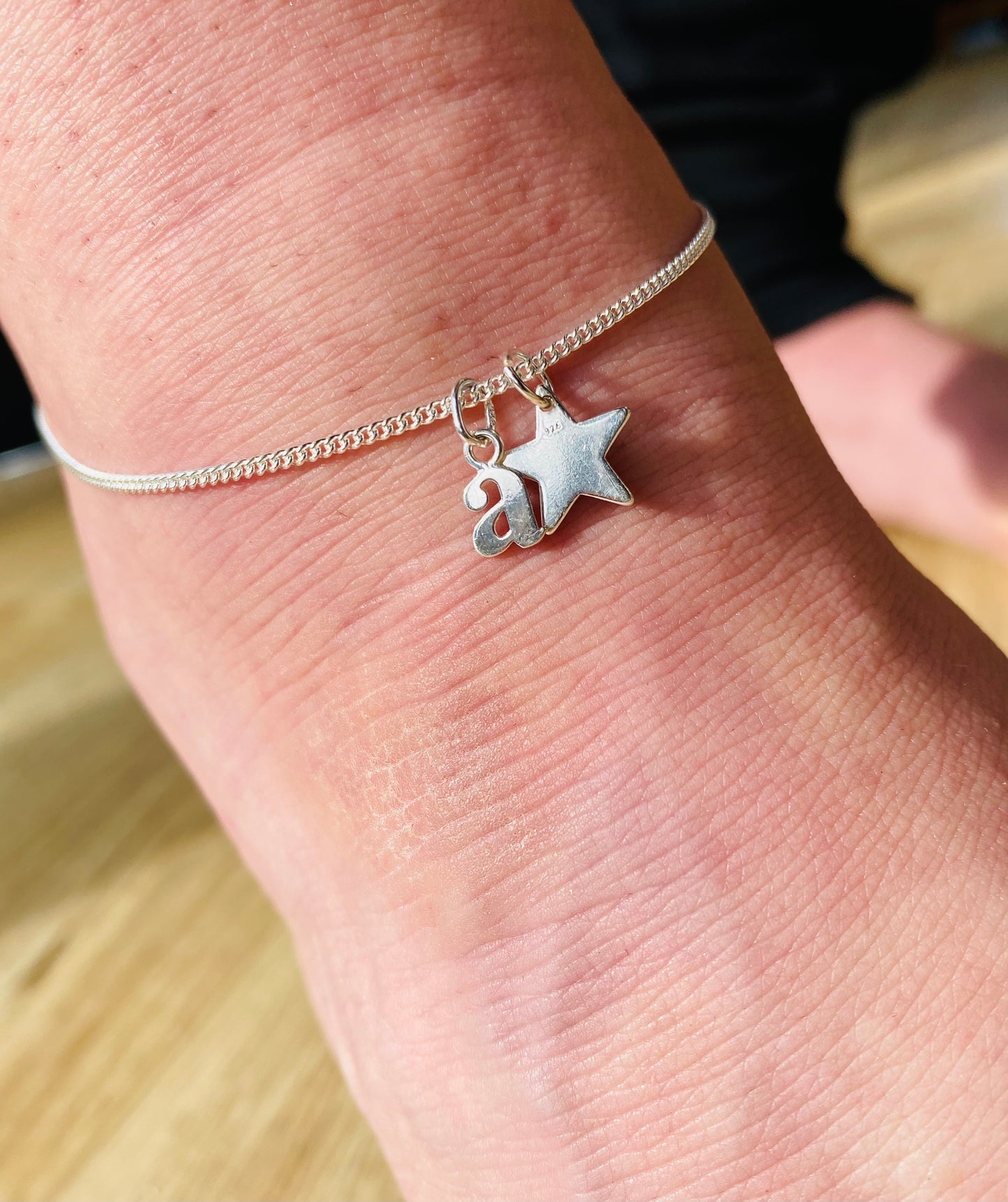 KIDS silver initial and star ankle bracelet