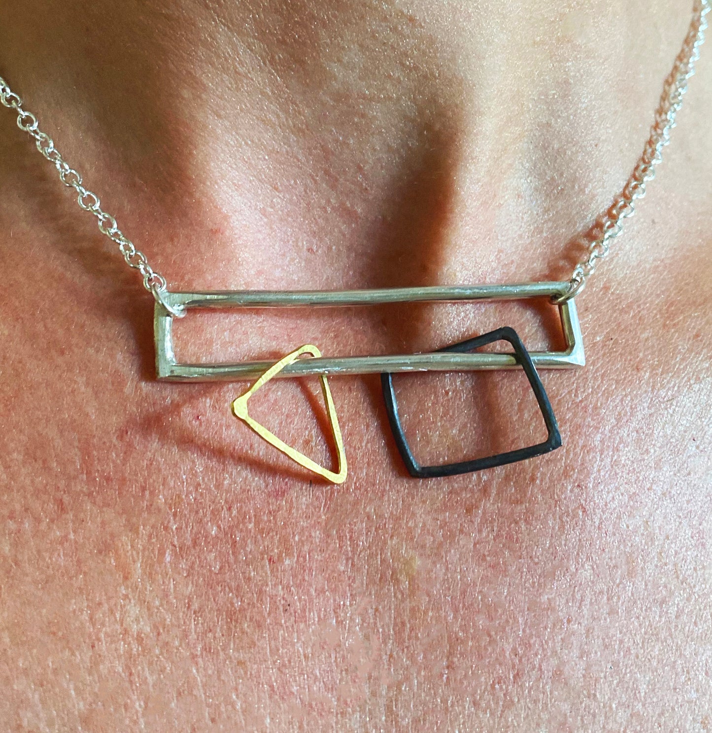 Geometric mix metal charm necklace