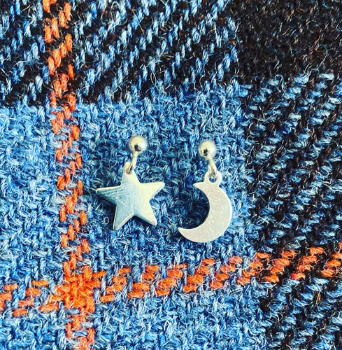 Star and moon drop earrings