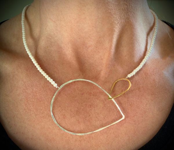 Gold, silver and pearl teardrop necklace