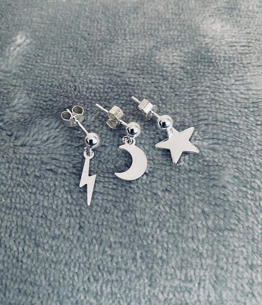 Mis-match silver charm earrings set of 3