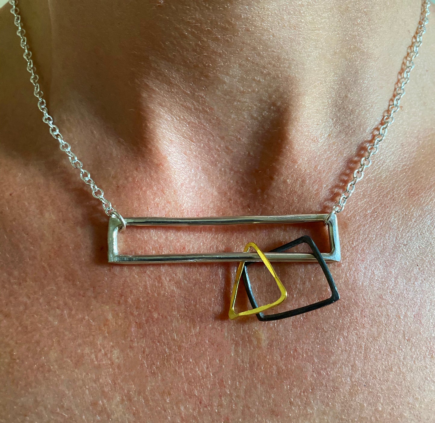 Geometric mix metal charm necklace